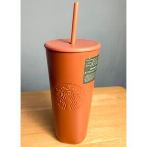 NWT Starbucks 24 Oz Recycled Stainless Steel Tumbler With Lid & Straw Terracotta